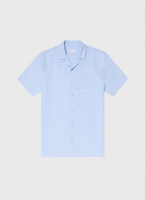 Blue Sunspel Waffle Camp Collar Shirt | 97450-DBTN | USA