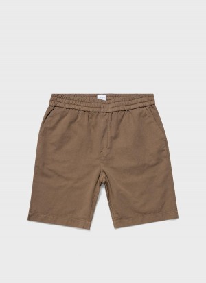 Brown Sunspel Cotton Linen Drawstring Shorts | 42019-FQBD | USA