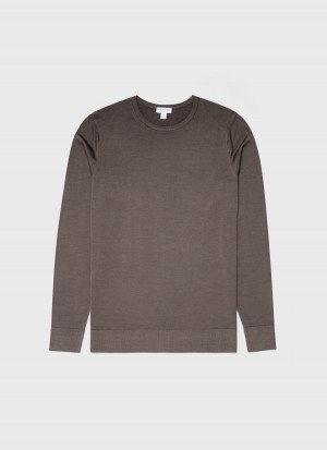 Brown Sunspel Extra‑Fine Merino Crew Neck | 63514-HXUJ | USA