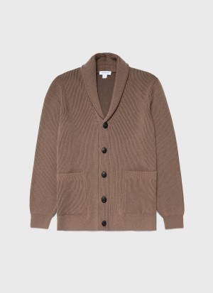 Brown Sunspel Ribbed Shawl Neck Cardigan | 45290-JHVG | USA