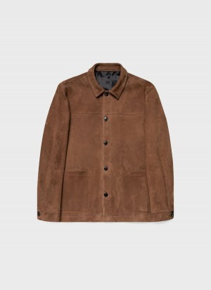 Brown Sunspel Suede Twin Pocket Jacket | 86410-LXTK | USA