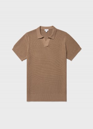 Brown Sunspel Sunspel x MR PORTER Mesh Knit Polo | 67912-NETI | USA