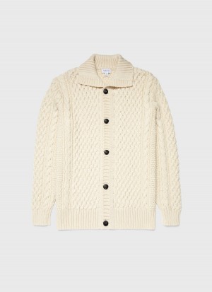 Ecru Sunspel Cable Knit Cardigan Jacket | 51609-GDNI | USA