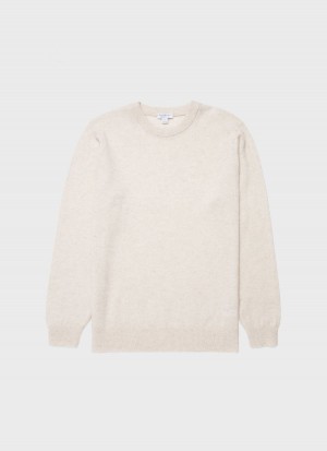 Ecru Sunspel Cashmere Crew Neck Jumper | 42593-YWMA | USA