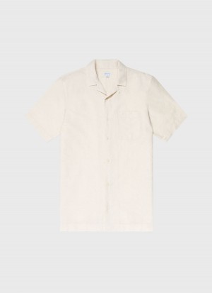 Ecru Sunspel Cotton Linen Camp Collar Shirt | 79032-WTLG | USA