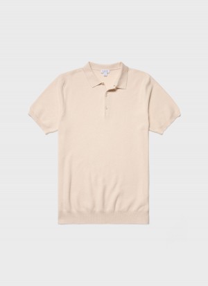 Ecru Sunspel Knit Polo Shirt | 61024-NJIG | USA