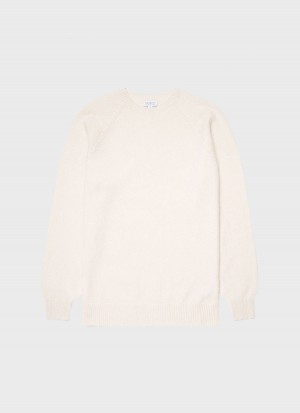 Ecru Sunspel Lambswool Crew Neck Jumper | 40265-CTIX | USA