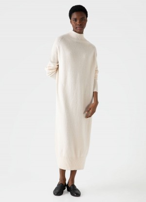 Ecru Sunspel Lambswool Funnel Neck Dress | 18509-BPHS | USA