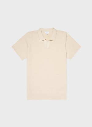 Ecru Sunspel Open Textured Polo Shirt | 62709-ZBPT | USA