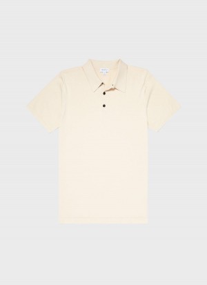 Ecru Sunspel Sea Island Cotton Polo Shirt | 32765-OMAJ | USA