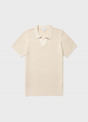 Ecru Sunspel Sunspel x MR PORTER Mesh Knit Polo | 95470-YZON | USA