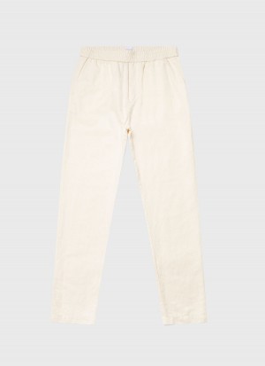 Ecru Sunspel Undyed Cotton Linen Drawstring Trouser | 61472-MLWI | USA