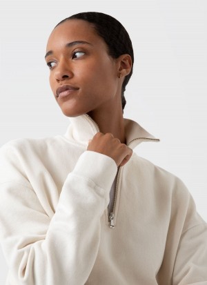 Ecru Sunspel Undyed Half Zip Loopback Sweatshirt | 06847-SQUK | USA