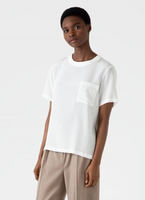 Ecru Sunspel Woven Silk T-shirt | 76259-WIHT | USA