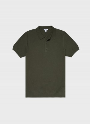 Green Sunspel Knit Polo Shirt | 51089-VEJO | USA