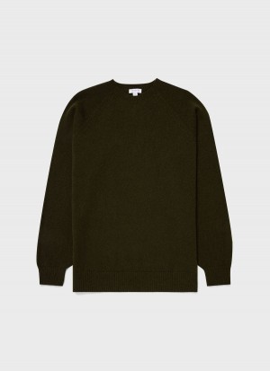 Green Sunspel Lambswool Crew Neck Jumper | 31265-KYSH | USA