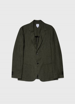 Green Sunspel Linen Unstructured Blazer | 27193-VUQL | USA