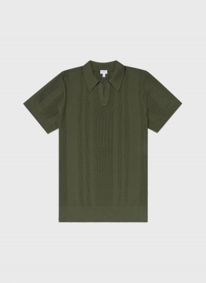 Green Sunspel Rib Knit Polo Shirt | 72168-MGJS | USA