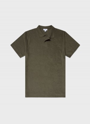 Green Sunspel Towelling Polo Shirt | 96570-YNMX | USA