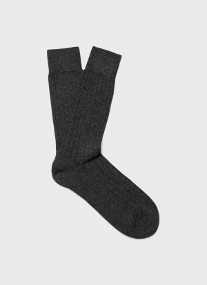 Grey Sunspel Cashmere Ribbed Socks | 71346-ZIKH | USA