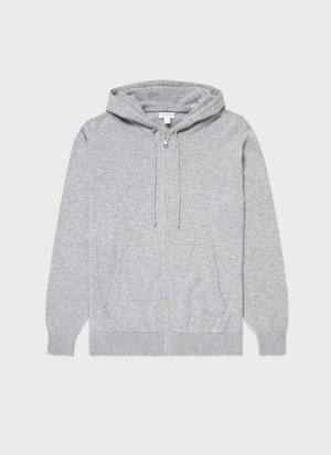 Grey Sunspel Cashmere Zip Hoody | 21468-BUVX | USA