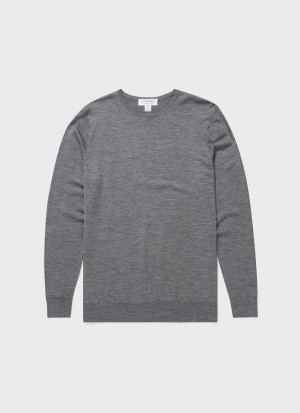 Grey Sunspel Extra‑Fine Merino Crew Neck | 40182-QRLD | USA