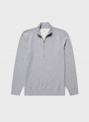 Grey Sunspel Half Zip Loopback Sweatshirt | 24976-ZDNF | USA