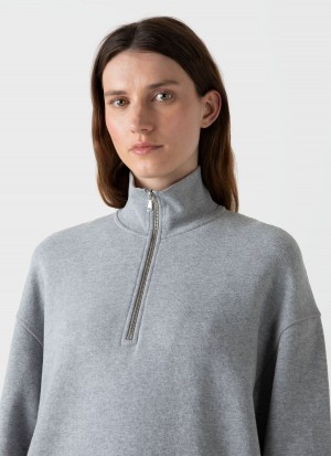 Grey Sunspel Half Zip Loopback Sweatshirt | 47913-YZRE | USA