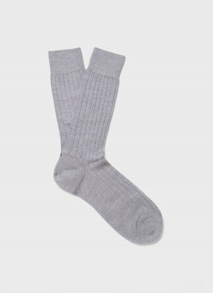 Grey Sunspel Merino Wool Ribbed Socks | 38601-GMQT | USA