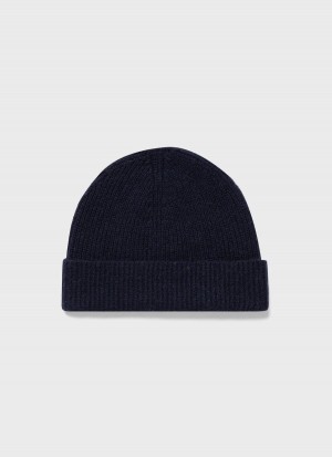 Navy Sunspel Cashmere Ribbed Hat | 08145-OEGW | USA