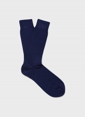 Navy Sunspel Cashmere Ribbed Socks | 21074-JQVH | USA