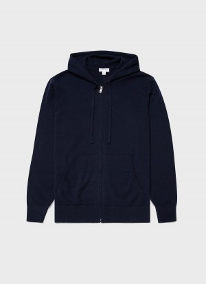 Navy Sunspel Cashmere Zip Hoody | 54809-DXVU | USA