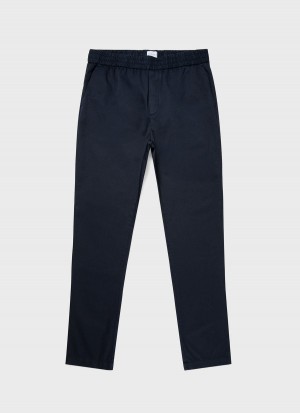 Navy Sunspel Cotton Linen Drawstring Trouser | 93085-MTJV | USA