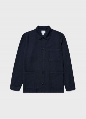 Navy Sunspel Cotton Linen Twin Pocket Jacket | 62790-VATE | USA