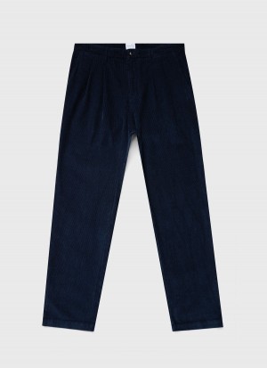 Navy Sunspel Double Pleat Corduroy Trouser | 90286-YROP | USA