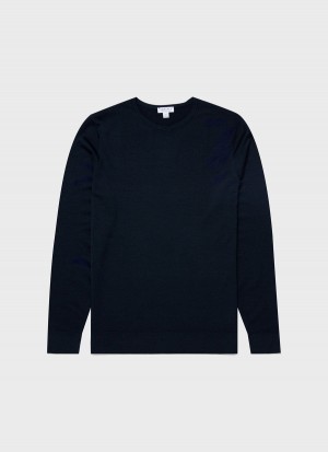 Navy Sunspel Extra‑Fine Merino Crew Neck | 37594-ULAO | USA