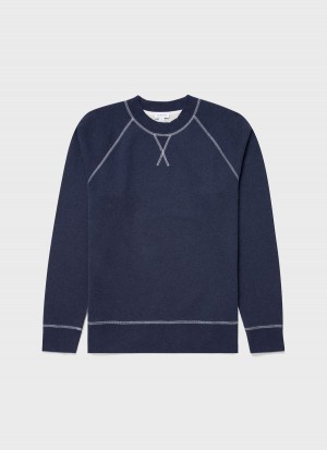 Navy Sunspel Fleeceback Sweatshirt | 87591-RFQV | USA