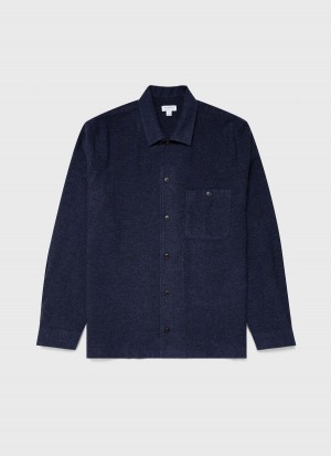 Navy Sunspel Heavy Flannel Overshirt | 02431-NVKT | USA