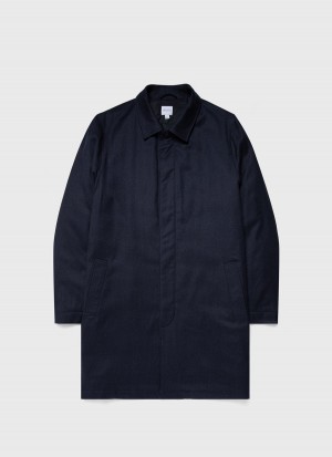 Navy Sunspel Insulated Wool Mac | 01726-XTPG | USA