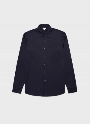 Navy Sunspel Jersey Shirt | 61734-ZYLO | USA