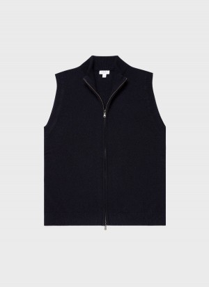 Navy Sunspel Lambswool Gilet | 41682-QHXD | USA