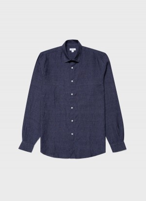 Navy Sunspel Linen Shirt | 94276-ZFUB | USA