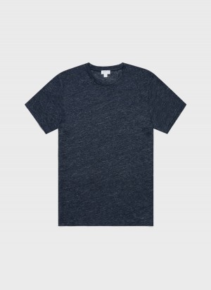 Navy Sunspel Linen T-shirt | 06439-KEUP | USA