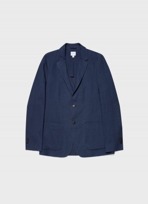 Navy Sunspel Linen Unstructured Blazer | 87964-WEHU | USA