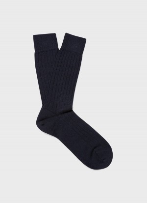 Navy Sunspel Merino Wool Ribbed Socks | 42063-WZKH | USA