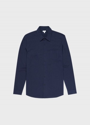 Navy Sunspel Piqué Shirt | 74836-YOVH | USA