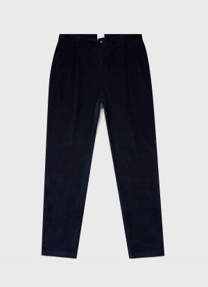 Navy Sunspel Pleated Corduroy Trouser | 15702-VJQZ | USA