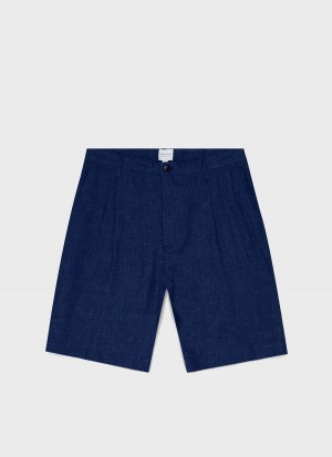 Navy Sunspel Pleated Linen Short | 59430-SPHL | USA