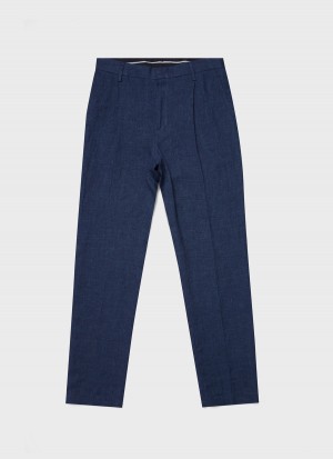 Navy Sunspel Pleated Linen Trouser | 06174-WAXH | USA