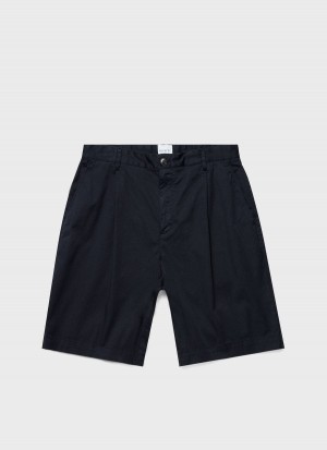 Navy Sunspel Pleated Twill Shorts | 43510-ZHBD | USA